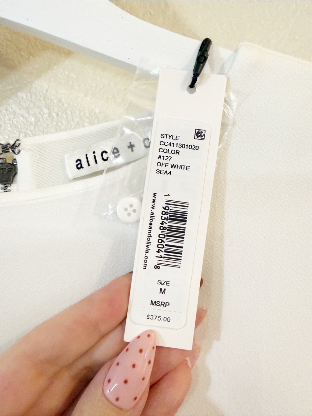 Alice + Olivia Delaina Faux Fur Cuff Off White Long Sleeve Mesh Layered Top NEW - Picture 9 of 12